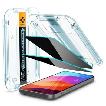 SPIGEN EZ FIT képernyővédő üveg 2db (2.5D, tokbarát, ultravékony, 0.2mm, 9H + segédkeret) ÁTLÁTSZÓ Apple iPhone 15 kép