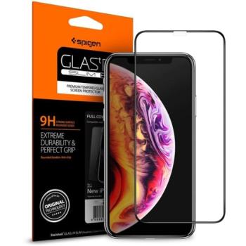 SPIGEN FC képernyővédő üveg (2.5D, ujjlenyomatmentes, extra karcálló, 9H, ultravékony, 0.3mm, színkiemelés) FEKETE Apple iPhone XS Max 6.5, Apple iPhone 11 Pro Max kép