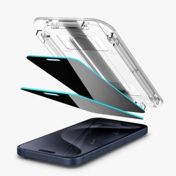 Spigen Glas.tR EZ Fit Apple iPhone 16/ iPhone 15 Privacy tempered kijelzővédő fólia felhelyező kerettel (2db) kép