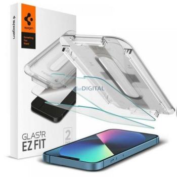 Spigen GLAS.tR EZ Fit edzett üveg felhelyezést segítő kerettel iPhone 13/13 Pro/14/16e - 2 db kép