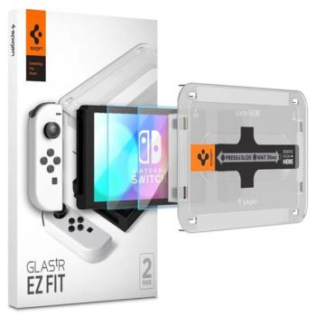 Spigen Glas.tR EZ Fit Nintendo Switch OLED tempered kijelzővédő fólia felhelyező kerettel (2db) kép