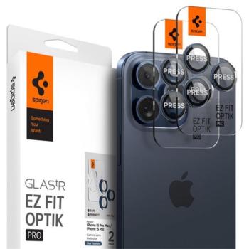 Spigen Glas.tR EZ Fit Optik Pro Apple iPhone 15 Pro / 15 Pro Max / 16 Pro / 16 Pro Max, Tempered kameravédő fólia, kék titánium (2db) kép