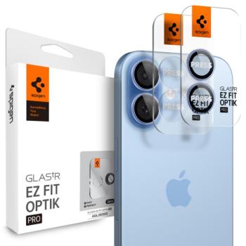 Spigen Glas.tR EZ Fit Optik Pro Apple iPhone 17 / 16 Plus / 16, Tempered kameralencse-védő fólia felhelyező kerettel, kék (2db) kép