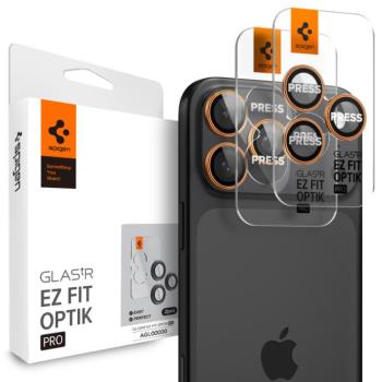 Spigen Glas.tR EZ Fit Optik Pro Apple iPhone 17 Pro / 17 Pro Max / 16 Pro / 16 Pro Max / 15 Pro / 15 Pro Max / 14 Pro / 14 Pro Max, Tempered kameralencse-védő fólia felhelyező kerettel, narancs (2db) kép