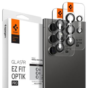 Spigen Glas.tR EZ Fit Optik Pro Samsung Galaxy S24 Ultra Tempered kameralencse-védő fólia felhelyező kerettel, fekete (2db) kép