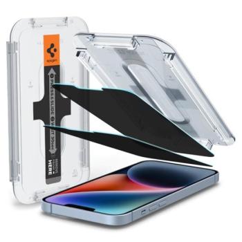 Spigen Glas.tR SLIM EZ Fit Apple iPhone 16e / 13 / 14 / 13 Pro Privacy tempered kijelzővédő fólia felhelyező kerettel (2db) kép