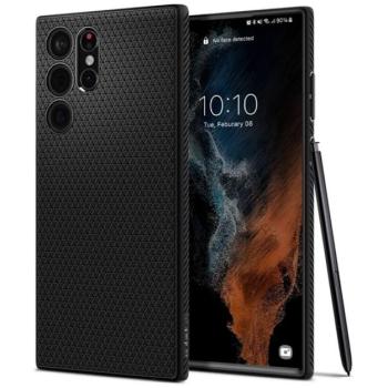 SPIGEN LIQUID AIR szilikon telefonvédő (közepesen ütésálló, légpárnás sarok, rombusz minta) FEKETE Samsung Galaxy S22 Ultra 5G (SM-S908) kép