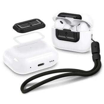 SPIGEN LOCK FIT M műanyag tok (ütésállóság, karabíner, kézpánt, karbon minta) FEKETE Apple AirPods Pro 1/2 kép