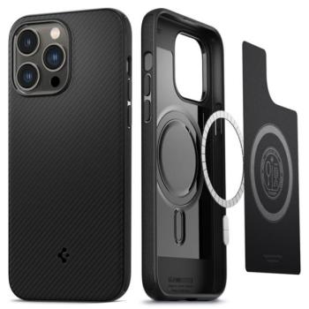 SPIGEN MAG ARMOR műanyag telefonvédő (közepesen ütésálló, Apple Magsafe kompatibilis, csíkos minta) FEKETE Apple iPhone 14 Pro kép