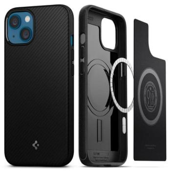 SPIGEN MAG szilikon telefonvédő (matt, ütésállóság, csíkos, MagSafe) FEKETE Apple iPhone 13 mini kép
