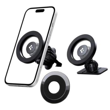 SPIGEN MFT13 autós tartó (szellőzőre, műszerfalra, öntapadó, 360°, MagSafe) FEKETE Apple iPhone 17, iPhone 17 Air, iPhone 17 Pro kép