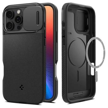 SPIGEN OPTIK ARMOR MAG műanyag telefonvédő (szilikon keret, kameravédő, MagSafe kompatilibis) FEKETE Apple iPhone 16 Pro Max kép