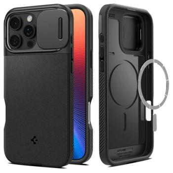 SPIGEN OPTIK ARMOR MAG műanyag telefonvédő (szilikon keret, kameravédő, MagSafe kompatilibis) FEKETE Apple iPhone 16 Pro kép
