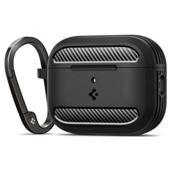 Spigen Rugged Armor Apple AirPods Pro 3 tok, karabinerrel, Matte Black, fekete kép