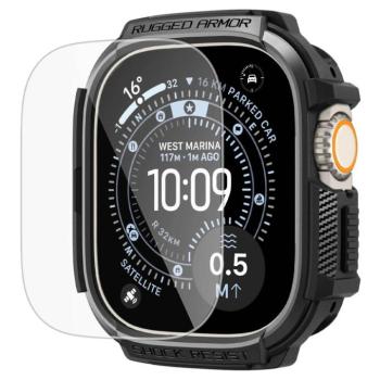 Spigen Rugged Armor Apple Watch Ultra 3 / 2 / 1 49mm tok + tempered glass kijelzővédő fólia, matt fekete kép