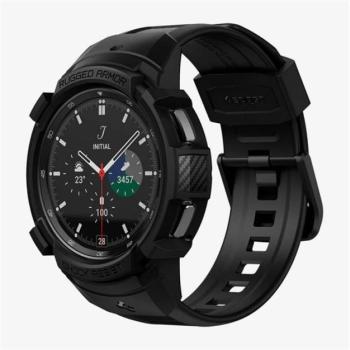 SPIGEN RUGGED ARMOR PRO pótszíj (egyedi méret, szilikon, közepesen ütésálló, állítható + szilikon keret) FEKETE Samsung Galaxy Watch 4 Classic 46 mm (SM-R890) kép