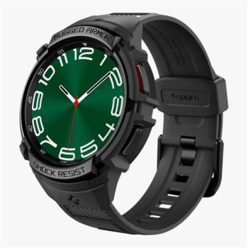 SPIGEN RUGGED ARMOR PRO pótszíj (egyedi méret, szilikon, közepesen ütésálló, állítható + szilikon keret) FEKETE Samsung Galaxy Watch 6 Classic 47mm (SM-R960) kép