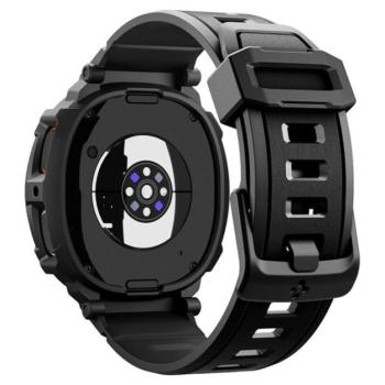SPIGEN RUGGED ARMOR PRO pótszíj (egyedi méret, szilikon, ütésállóság + szilikon keret) FEKETE Samsung Galaxy Watch 8 eSIM 44mm (SM-L335), Galaxy Watch 8 44mm (SM-L330) kép