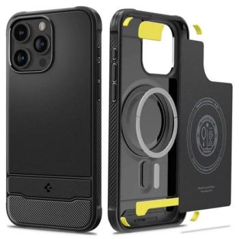 SPIGEN RUGGED ARMOR szilikon telefonvédő (közepesen ütésálló, légpárnás sarok, karbon minta) FEKETE Apple iPhone 15 Pro kép