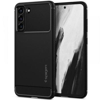 SPIGEN RUGGED ARMOR szilikon telefonvédő (közepesen ütésálló, légpárnás sarok, karbon minta) FEKETE Samsung Galaxy S21 FE (SM-G990) kép