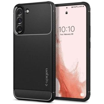 SPIGEN RUGGED ARMOR szilikon telefonvédő (közepesen ütésálló, légpárnás sarok, karbon minta) FEKETE Samsung Galaxy S22 5G (SM-S901) kép
