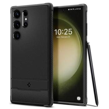SPIGEN RUGGED ARMOR szilikon telefonvédő (közepesen ütésálló, légpárnás sarok, karbon minta) FEKETE Samsung Galaxy S23 Ultra (SM-S918) kép