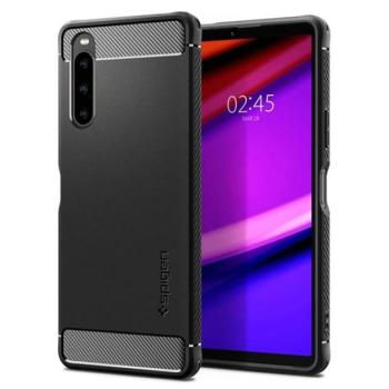 SPIGEN RUGGED ARMOR szilikon telefonvédő (közepesen ütésálló, légpárnás sarok, karbon minta) FEKETE kép
