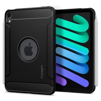 SPIGEN RUGGED ARMOR szilikon telefonvédő (közepesen ütésálló, légpárnás sarok, karbon minta, logó kivágás) FEKETE Apple IPAD mini 6 (2021) kép