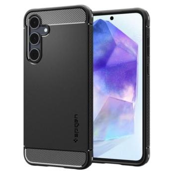 SPIGEN RUGGED ARMOR szilikon telefonvédő (ütésállóság, légpárnás sarok, karbon minta) FEKETE Galaxy A55 5G kép