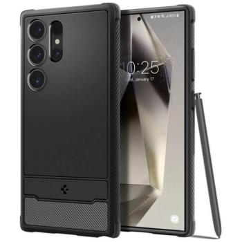 SPIGEN RUGGED ARMOR szilikon telefonvédő (ütésállóság, légpárnás sarok, karbon minta) FEKETE Samsung Galaxy S24 Ultra (SM-S928) kép