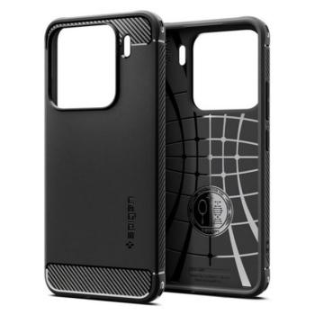 SPIGEN RUGGED ARMOR szilikon telefonvédő (ütésállóság, légpárnás sarok, karbon minta) FEKETE Xiaomi 15 kép