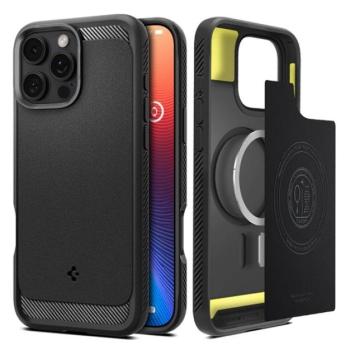 SPIGEN RUGGED ARMOR szilikon telefonvédő (ütésállóság, légpárnás sarok, karbon minta, MagSafe) FEKETE Apple iPhone 16 Pro Max kép
