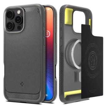 SPIGEN RUGGED ARMOR szilikon telefonvédő (ütésállóság, légpárnás sarok, karbon minta, MagSafe) VILÁGOSSZÜRKE Apple iPhone 16 Pro Max kép