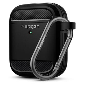 SPIGEN RUGGED ARMOR szilikon tok (közepesen ütésálló, karabíner) FEKETE Apple AirPods kép