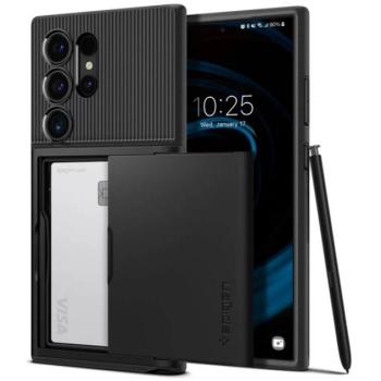 SPIGEN SLIM ARMOR CS szilikon telefonvédő (műanyag hátlap, kártyatartó, ütésállóság, légpárnás sarok) FEKETE Samsung Galaxy S24 Ultra (SM-S928) kép