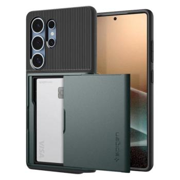 SPIGEN SLIM ARMOR CS szilikon telefonvédő (műanyag hátlap, kártyatartó, ütésállóság, légpárnás sarok) SÖTÉTZÖLD Samsung Galaxy S25 Ultra (SM-S938) kép