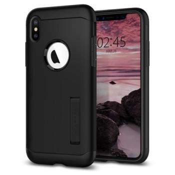 SPIGEN SLIM ARMOR szilikon telefonvédő (közepesen ütésálló, műanyag hátlap, kitámasztó, logó kivágás) FEKETE Apple iPhone XS Max 6.5 kép