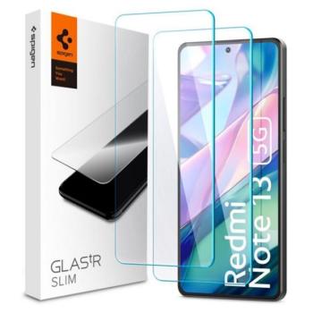 SPIGEN SLIM képernyővédő üveg 2db (2.5D, tokbarát, ultravékony, 0.2mm, extra karcálló, 9H) ÁTLÁTSZÓ Xiaomi Redmi Note 13 5G kép