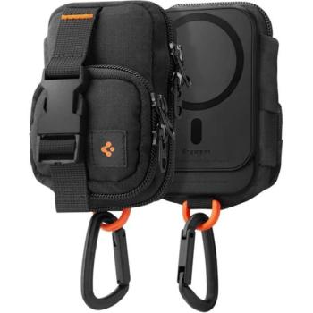 SPIGEN SNAP ZIP tok, álló, vászon (univerzális, övre fűzhető, cipzár, 2 zseb, karabíner, MagSafe) FEKETE kép