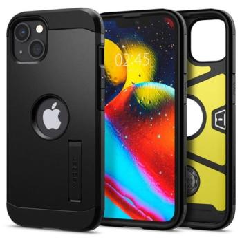 SPIGEN TOUGH ARMOR műanyag telefonvédő (szilikon keret, közepesen ütésálló, kitámasztó, logó kivágás) FEKETE Apple iPhone 13 kép