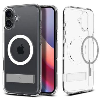 SPIGEN ULTRA HYBRID S műanyag telefonvédő (ütésállóság, légpárnás keret, kitámasztó, MagSafe) ÁTLÁTSZÓ Apple iPhone 16 kép