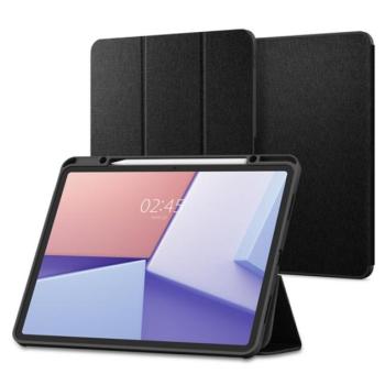 SPIGEN URBAN FIT tok álló (FLIP, oldalra nyíló, TRIFOLD, asztali tartó, ceruza tartó, textil minta) FEKETE Apple IPAD Air 13 (2024) kép
