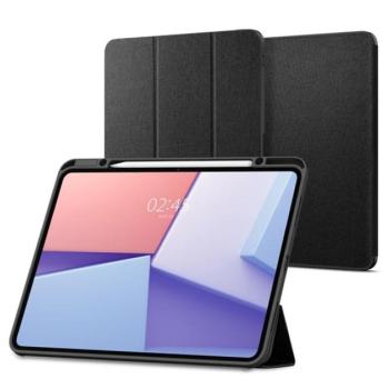 SPIGEN URBAN FIT tok álló (FLIP, oldalra nyíló, TRIFOLD, asztali tartó, ceruza tartó, textil minta) FEKETE Apple IPAD Pro 13 (2024) kép
