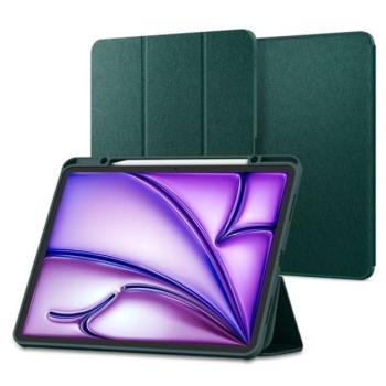 SPIGEN URBAN FIT tok álló (FLIP, oldalra nyíló, TRIFOLD, asztali tartó, ceruza tartó, textil minta) SÖTÉTZÖLD Apple IPAD Pro 13 (2024) kép