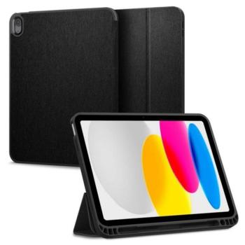 SPIGEN URBAN FIT tok álló (FLIP, oldalra nyíló, TRIFOLD asztali tartó funkció, Apple Pencil tartó, textil minta) FEKETE Apple IPAD 10.9 (2022) kép