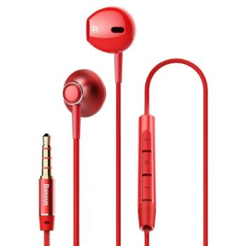 Stereo vezetékes fülhallgató jack csatlakozóval, hangerőszabályozós, piros, Baseus Encok H06 NGH06-09 kép