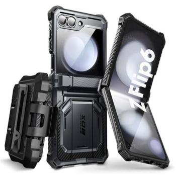 SUPCASE ARMORBOX defender műanyag telefonvédő (erős ütésállóság, légpárnás sarok, övre csíptethető) FEKETE Samsung Galaxy Z Flip6 5G (SM-F741) kép