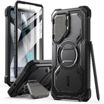 Supcase ArmorBox Samsung Galaxy S25 Ultra ütésálló tok, kijelző védelemmel, kitámasztóval, MagSafe, fekete kép