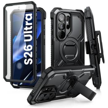 Supcase ArmorBox Samsung Galaxy S26 Ultra ütésálló tok, kijelző védelemmel, kitámasztóval, MagSafe, fekete kép
