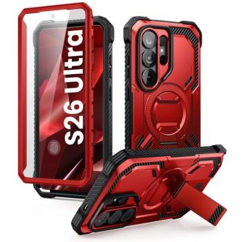 Supcase ArmorBox Samsung Galaxy S26 Ultra ütésálló tok, kijelző védelemmel, kitámasztóval, MagSafe, piros kép